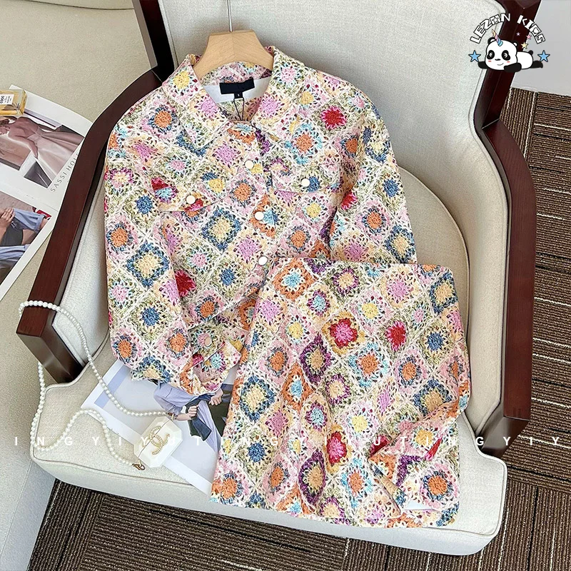 LEZONKIDS - Designer Customized Girls Printed Denim Set Jacket Skirt Two-piece Kids Suits for 2-14Y Girls